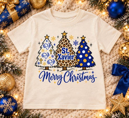 St. Xavier Merry Christmas Trees tee — Natural