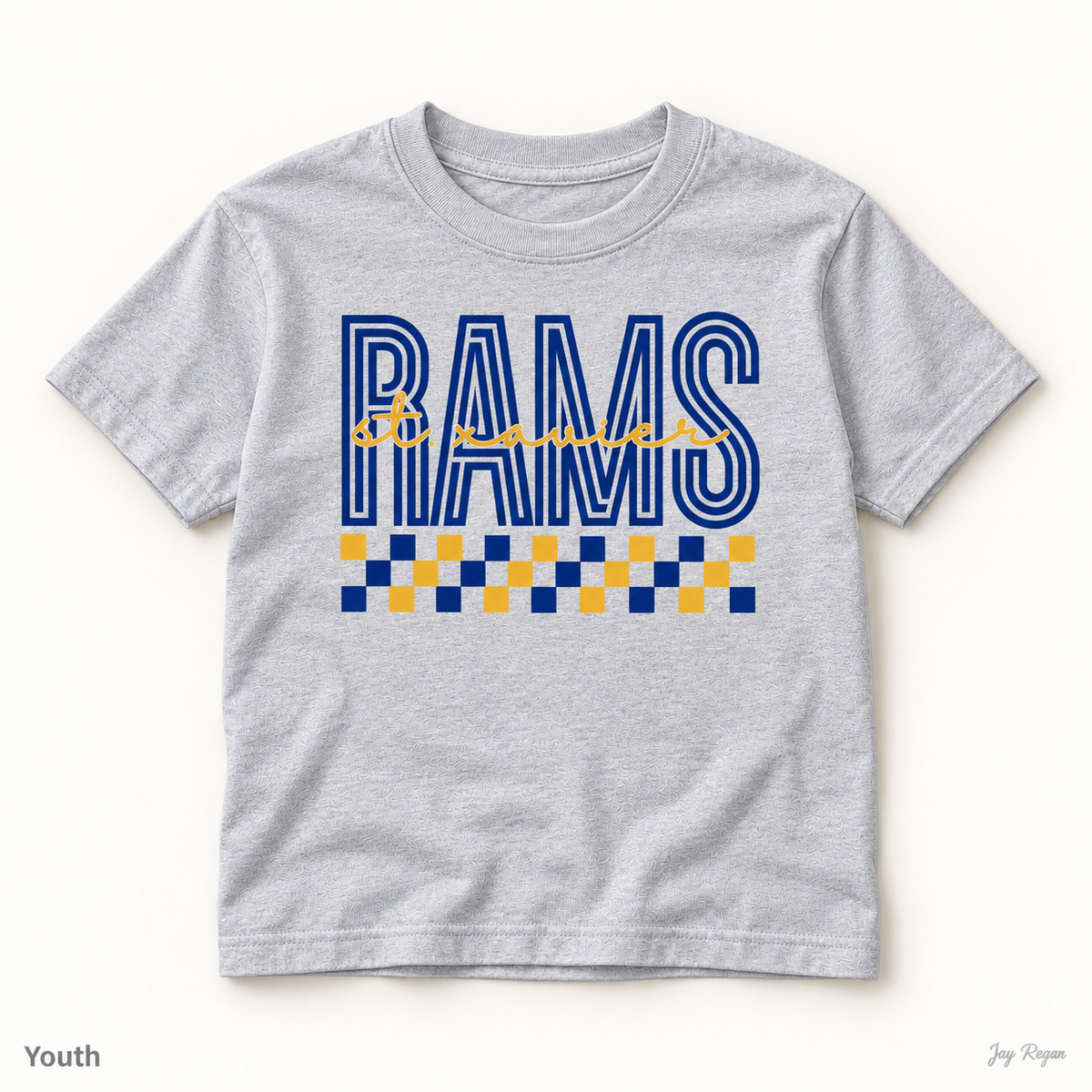 St. Xavier RAMS Checkerboard tee — Sport Grey (youth)