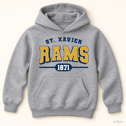 St. Xavier RAMS 1871 youth hoodie — Sport Grey