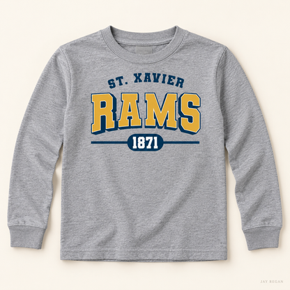 St. Xavier RAMS 1871 youth long sleeve — Sport Grey