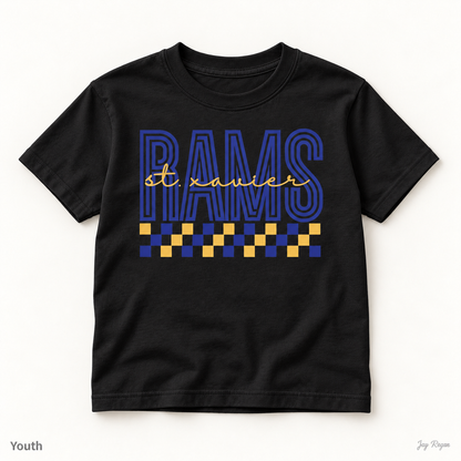 St. Xavier RAMS Checkerboard tee — Black (youth)