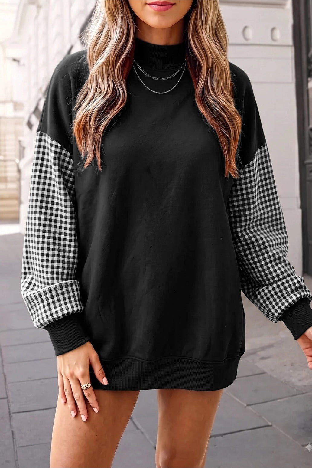 PREORDER Gingham Sleeve Oversized Sweatshirt