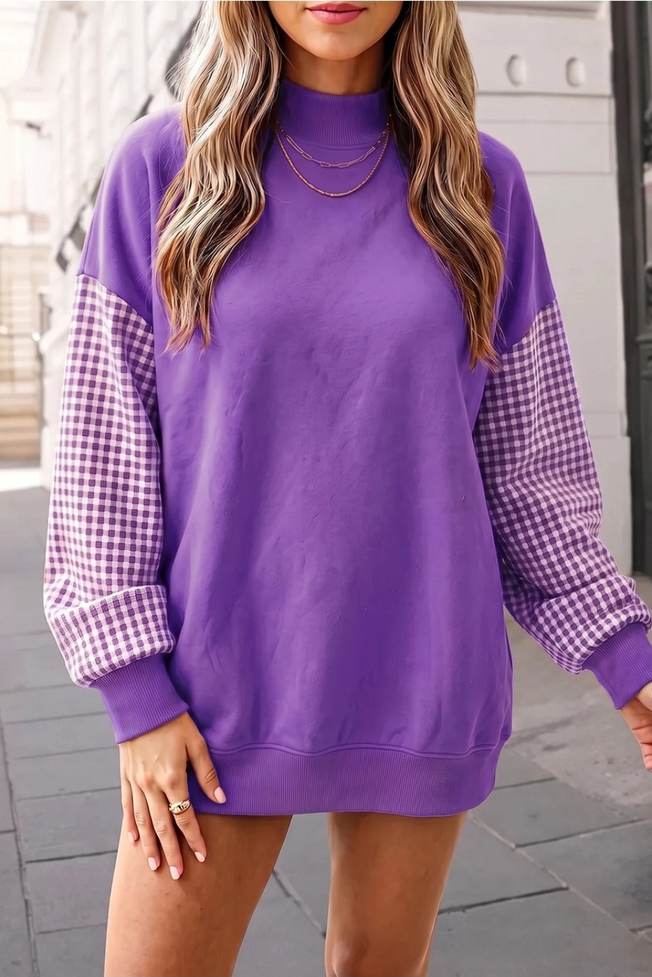PREORDER Gingham Sleeve Oversized Sweatshirt
