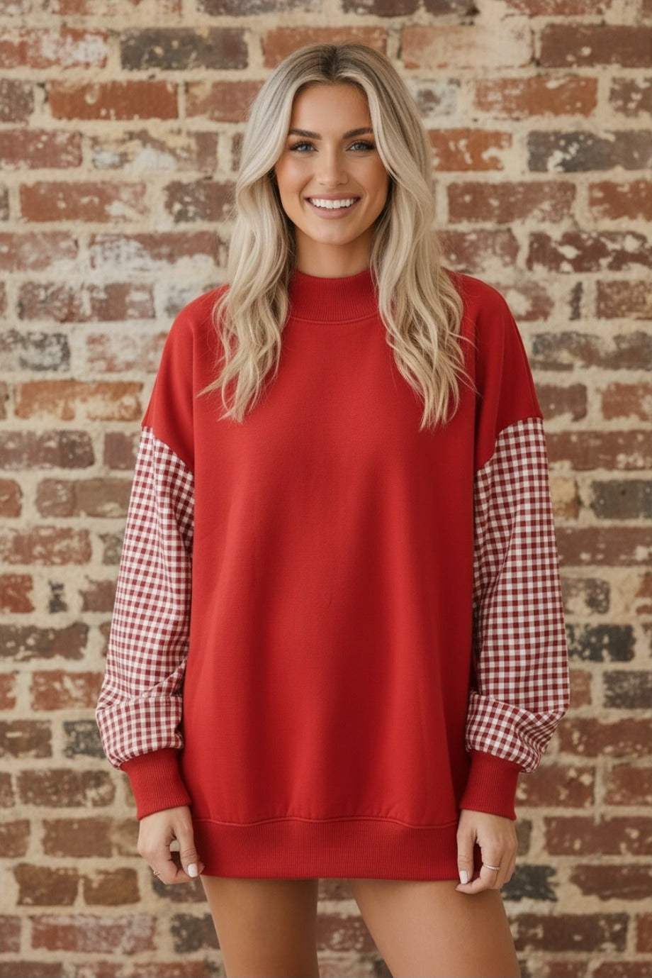 PREORDER Gingham Sleeve Oversized Sweatshirt