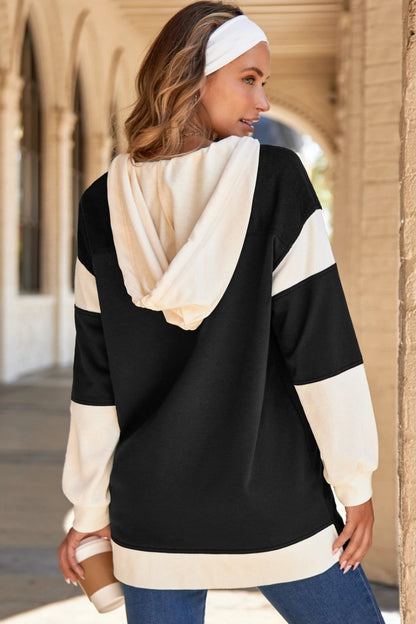 PREORDER Waffle Knit Colorblock Button-Up Hoodie