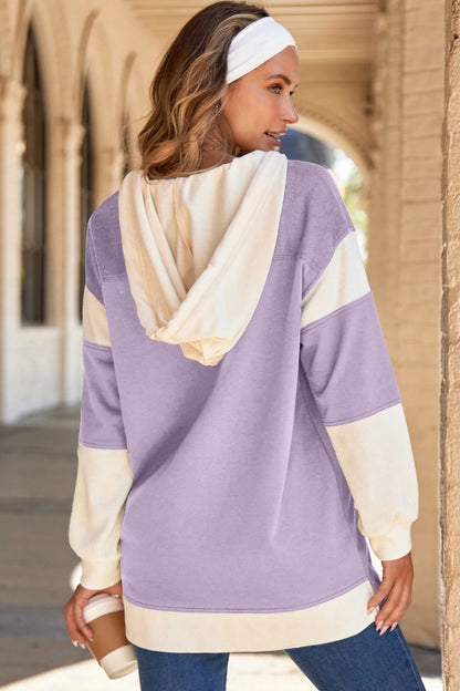PREORDER Waffle Knit Colorblock Button-Up Hoodie
